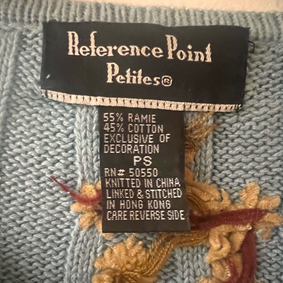 Reference point Petites PS long sleeve blue button up sweater w/ embroidery - Picture 2 of 3